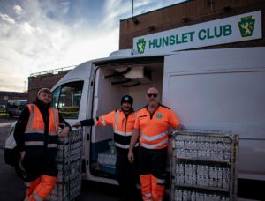 Fresh Pastures delivering milk cartons to The Hunslet Club.