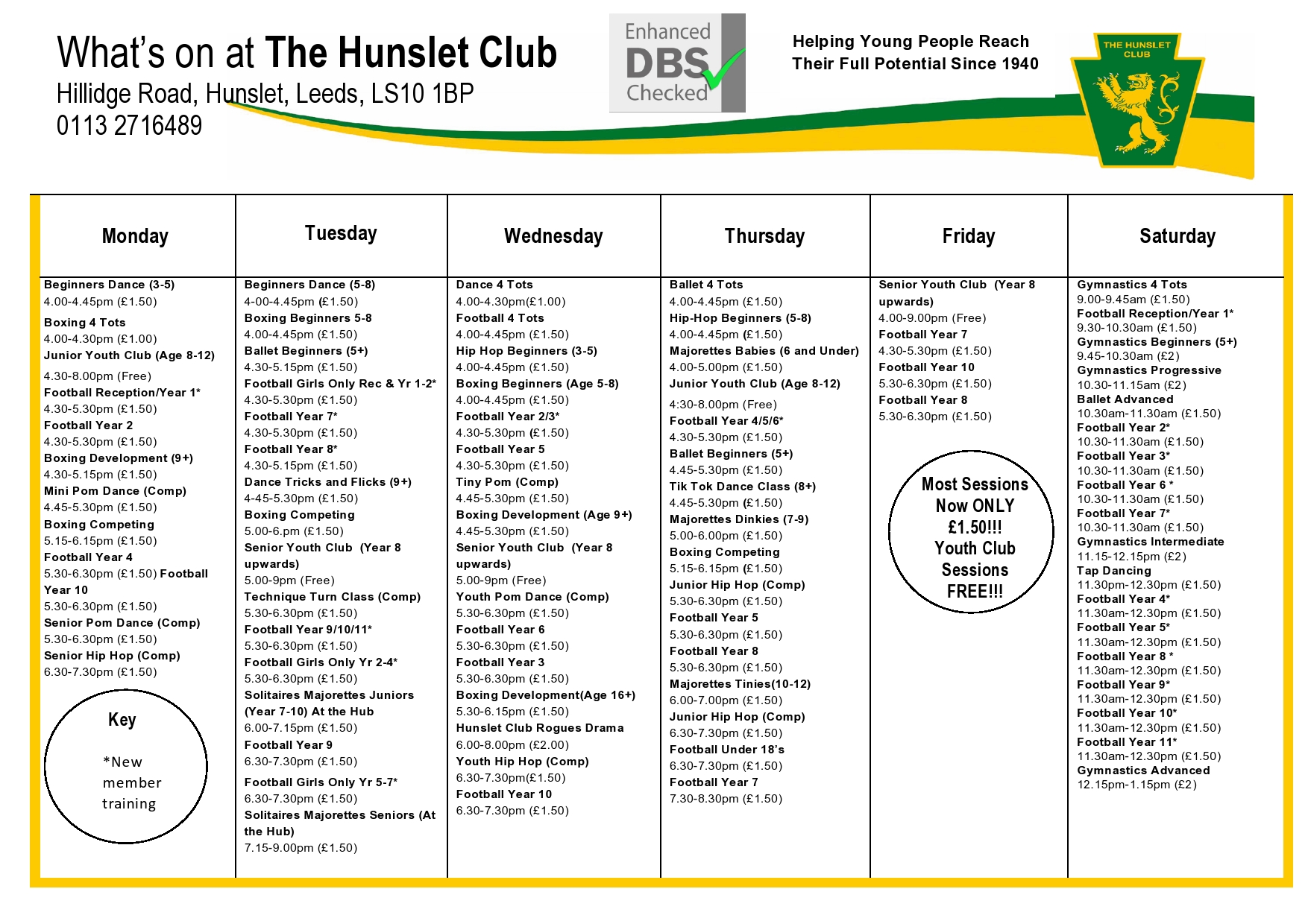 New Hunslet Club Timetable